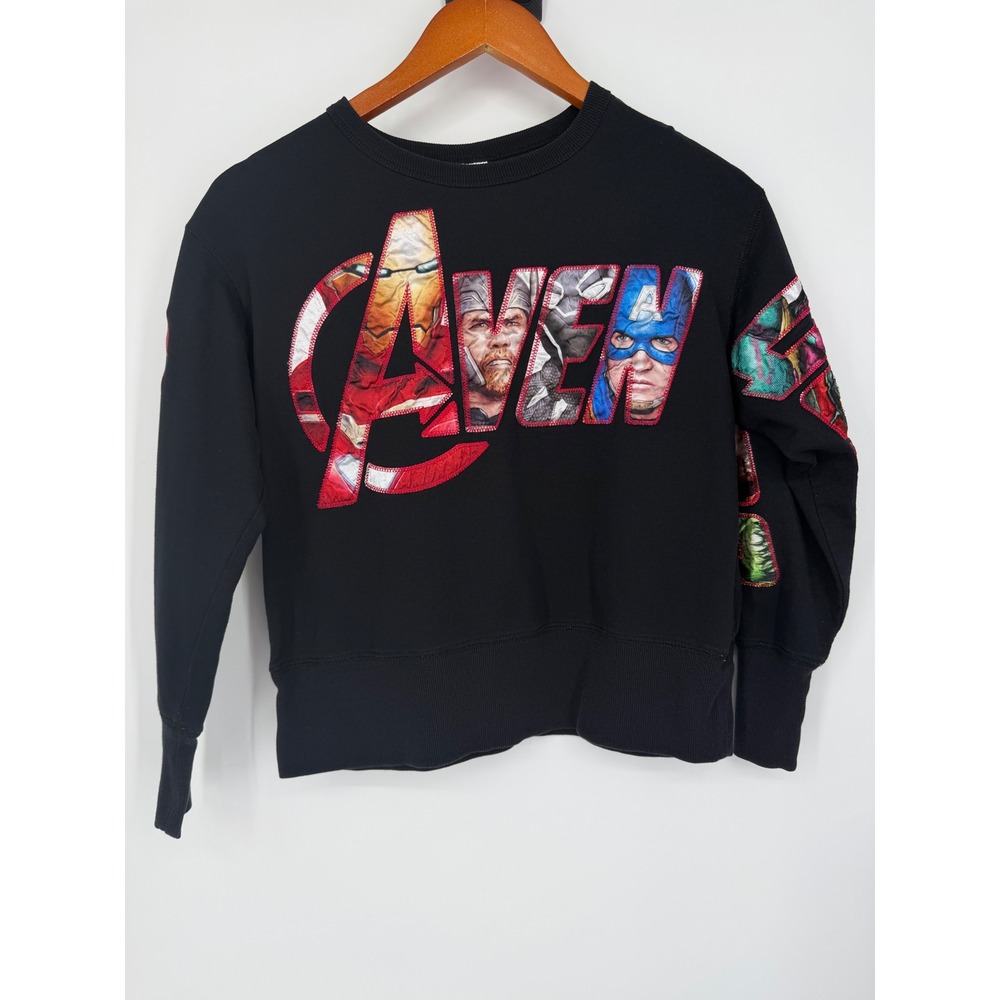 Disney Marvel Womens Avengers Sweatshirt XS Black Graphic Patchwork Hero Core